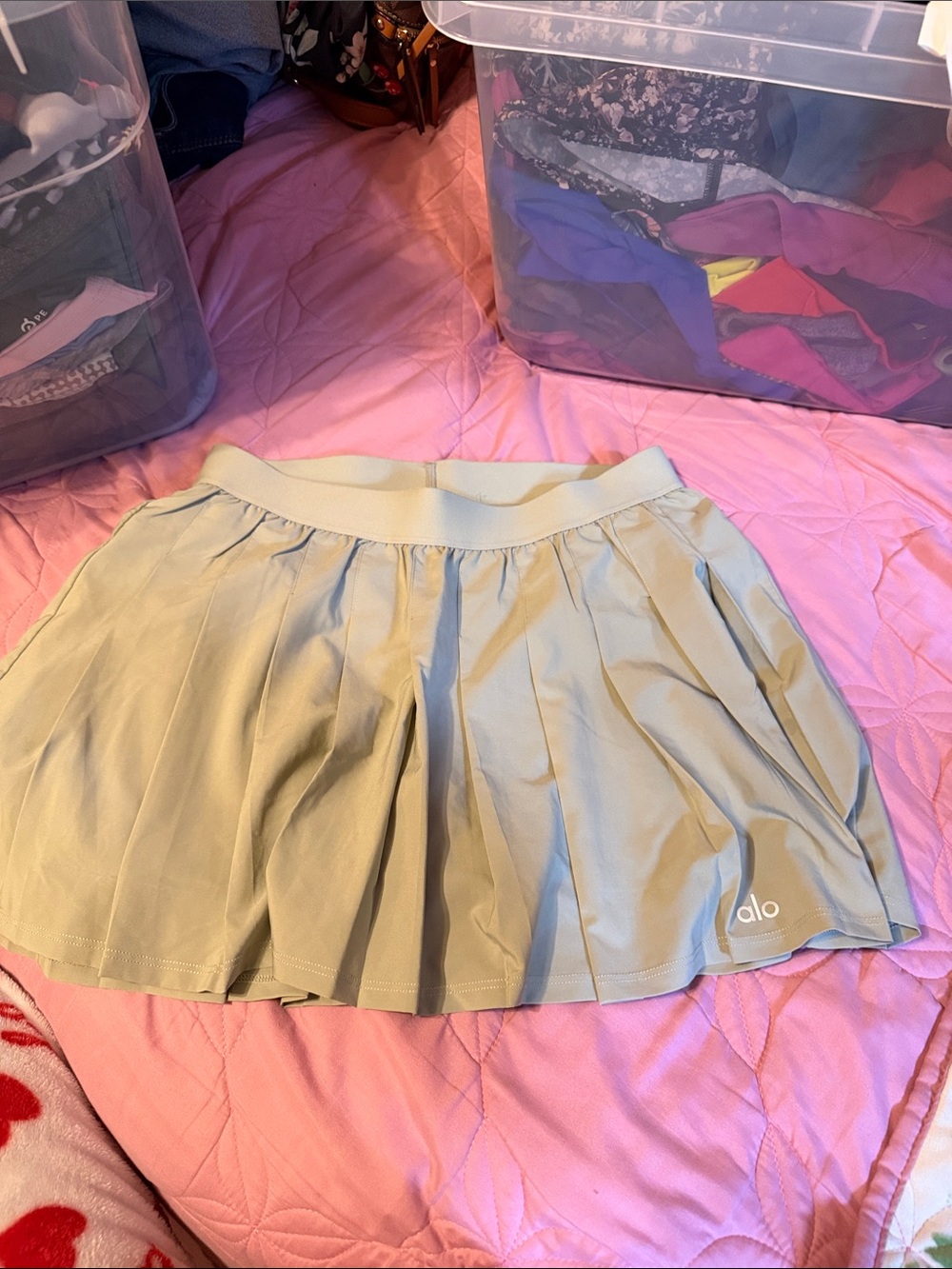 ALO Yoga Olive Pleated Skater Skirt